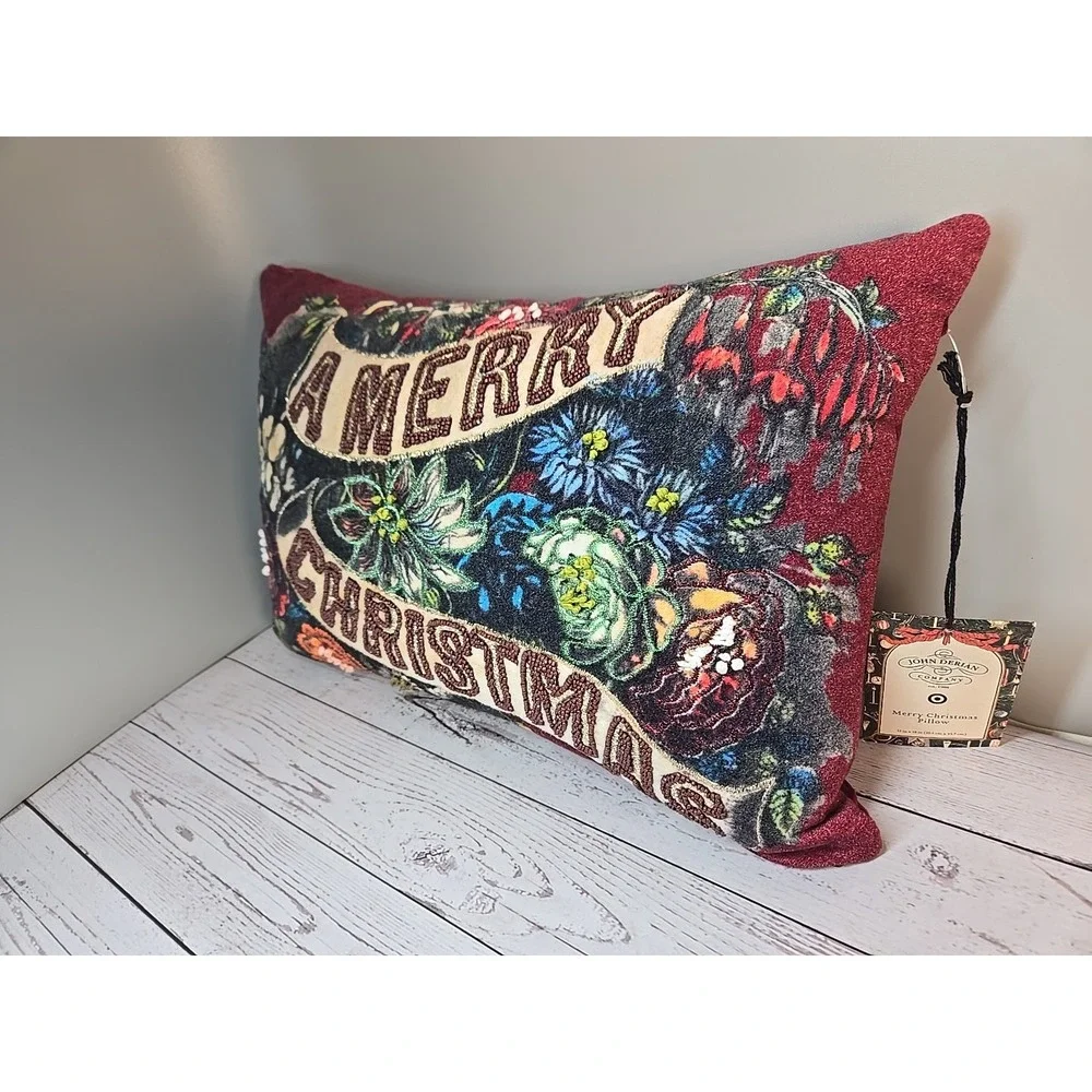 New John Derian for Target Merry Christmas Floral Pillow 2025 Embroidery‎ Beaded